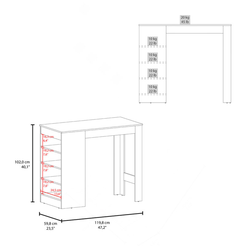 Table Norton, conception moderne, 4 tablettes ouvertes, idéale pour la cuisine