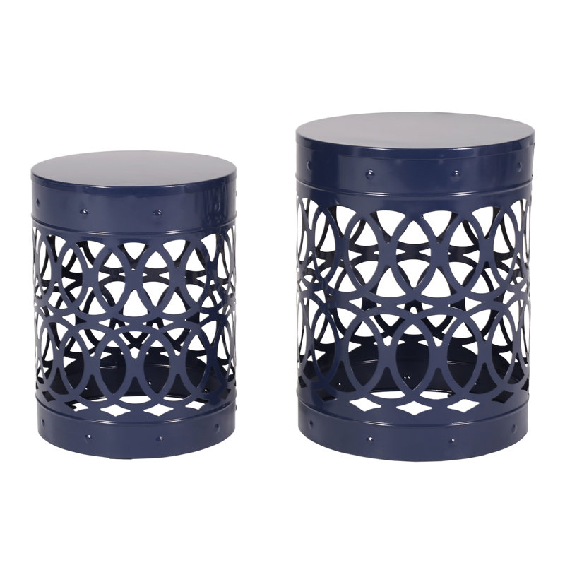 Navy Blue Garden Side Table - Iron Cut, Modern, 12.00"W X 16.00"H Outdoor Metal Blue, , 12.00"H,, Navy Blue