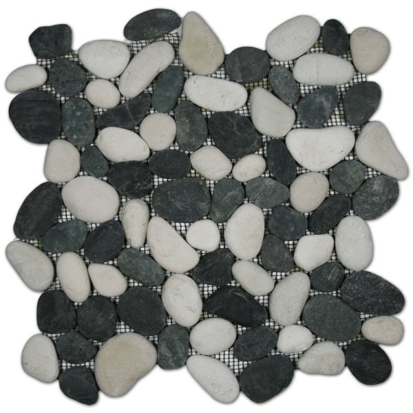 Ottawa Black and White Natural Stone Pebble Mosaic Tile 12" x 12" Mesh Backed Sheet for Indoor Wall Floor