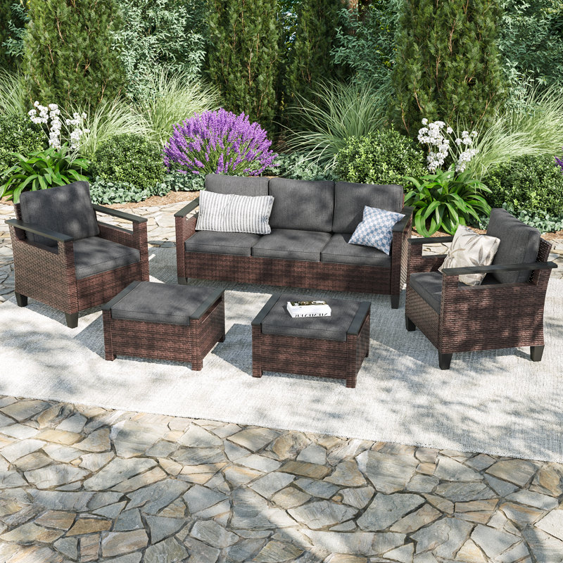 2 Piece Wicker Patio Sofa Set, Linen Gray