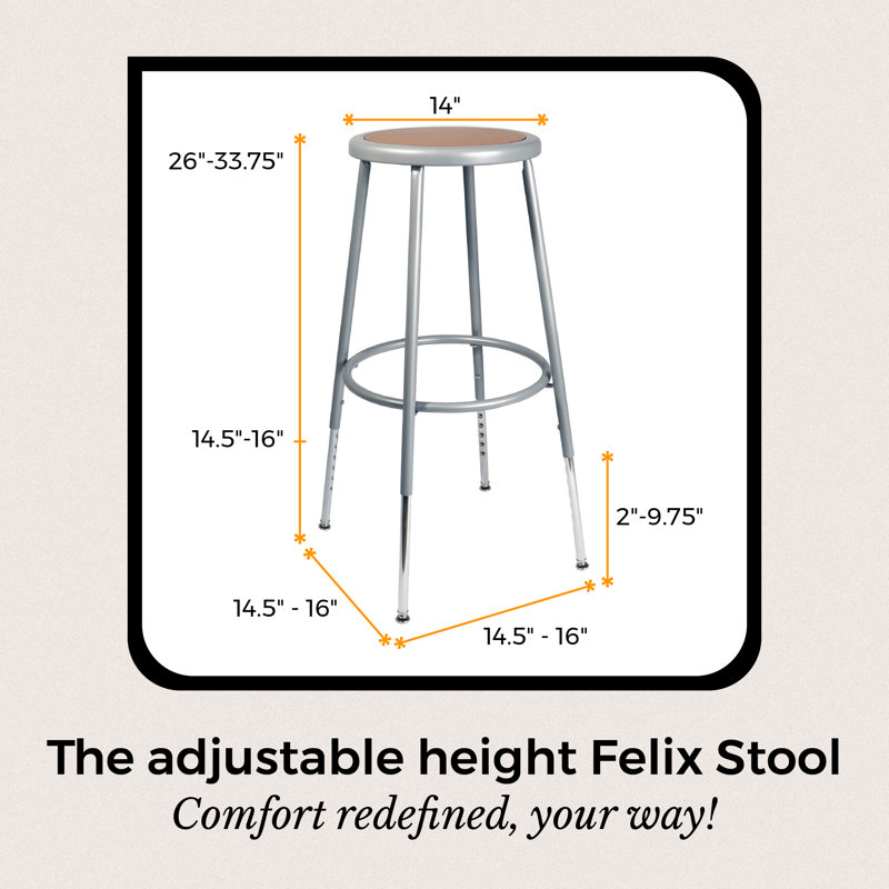 Felix Height Adjustable Steel Stool, Assembly Ready, Bar Stool, Gray