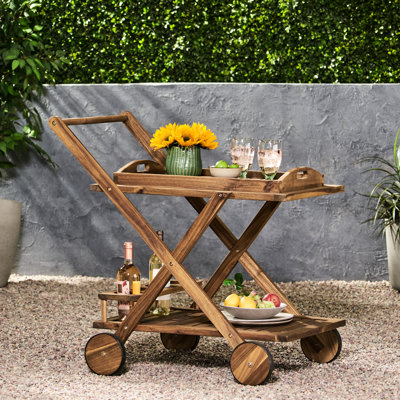 Chariot-bar mobile - 23,70 po de largeur, bois naturel, rangement supplémentaire, poids de 40,94 lb, espace