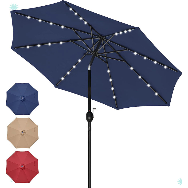 Parasol de marché avec manivelle à bouton-poussoir inclinable pour le jardin, Bleu foncé