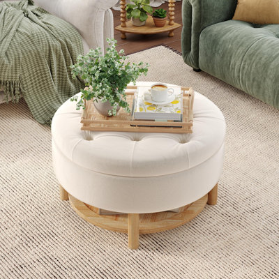 31 Inch Round Storage Ottoman, Upholstered Velvet Tufted Foot Rest With Lift-Off Lid by Latitude Run