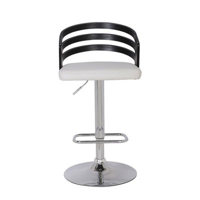 Modern Wood Back Adjustable Swivel Bar Stool With Cushion, White