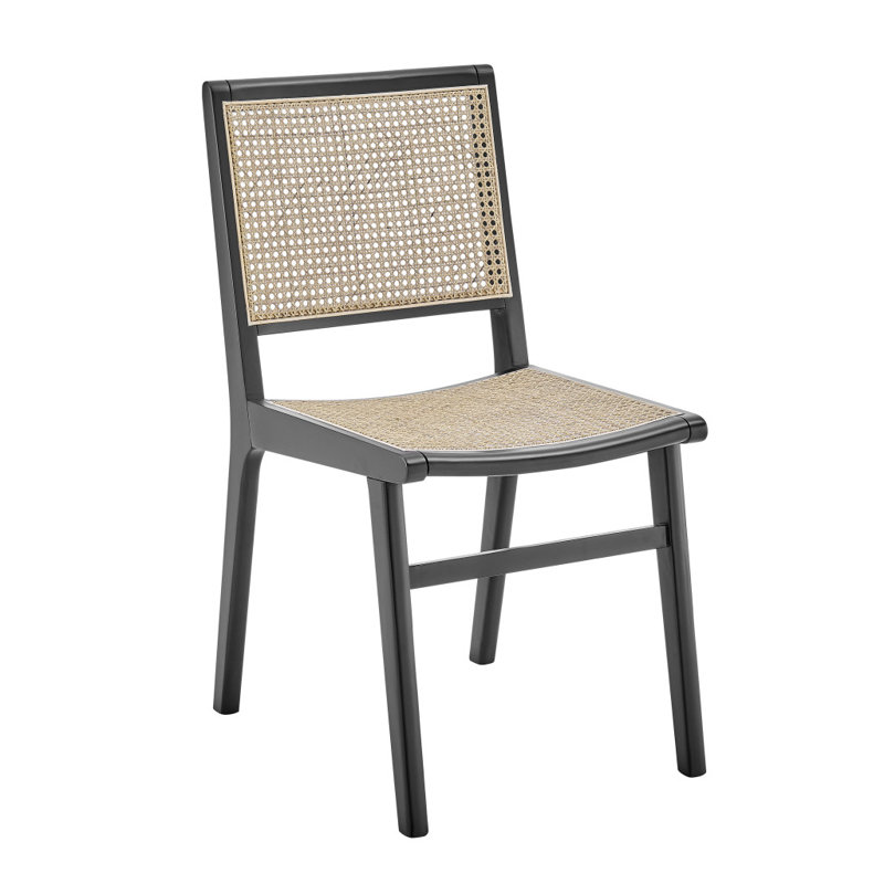 Chaise d'appoint en bois naturel et noir avec dossier partiellement ouvert