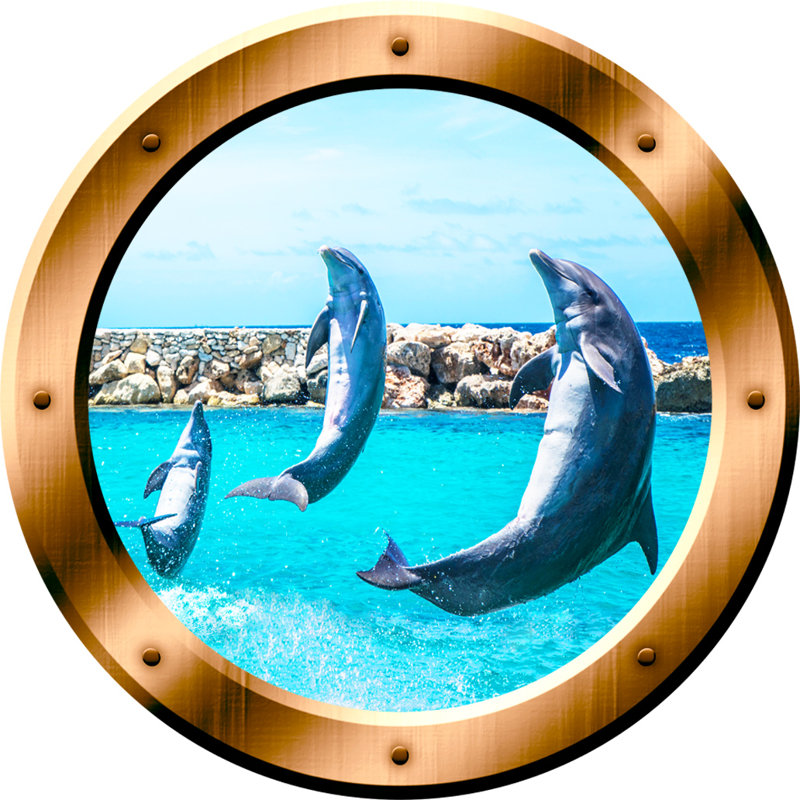 Décalcomanie murale hublot marsouin dauphins, H 24 po x l 24 po, Bronze