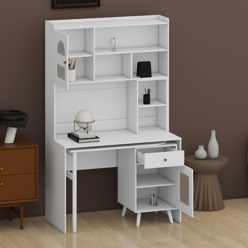 Bureau d'ordinateur avec bureau rotatif à 90 degrés, bureau de 43 po x 70 po avec tiroir de rangement et armoires, bureau de jeu avec tablettes, bureau d'écriture pour bureau, bureau de travail pour la maison
