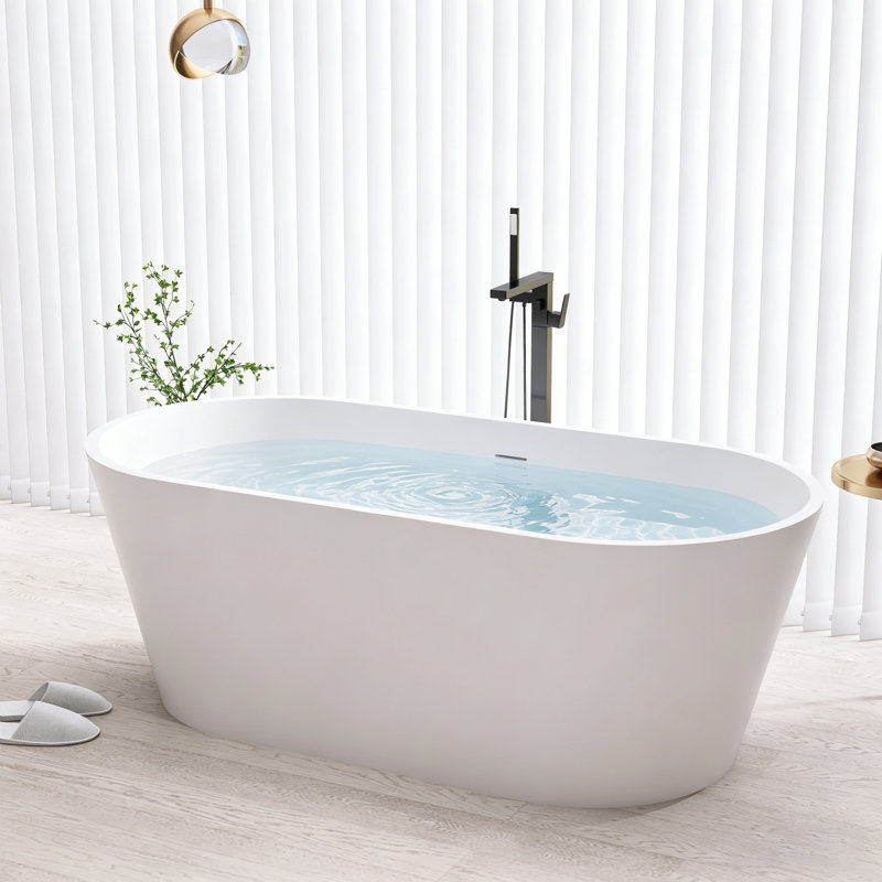 Baignoire de trempage autoportante en résine de pierre l 65 po avec drain