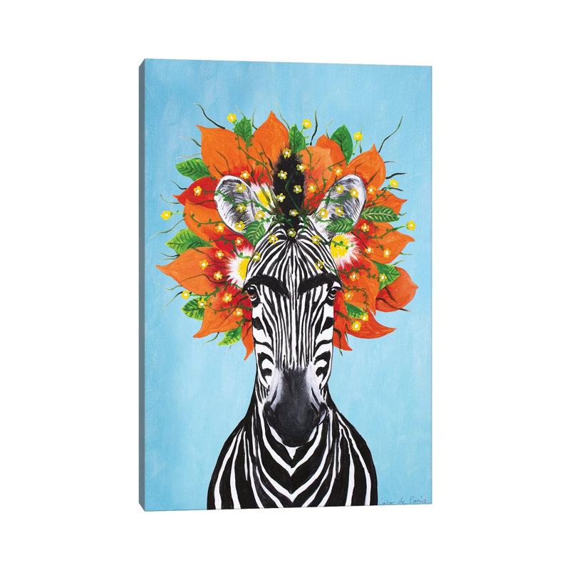 Frida Kahlo Zebra Blue by Coco De Paris - Wrapped Canvas Print, 101.6 cm H x 66.04 cm W x 1.91 cm D