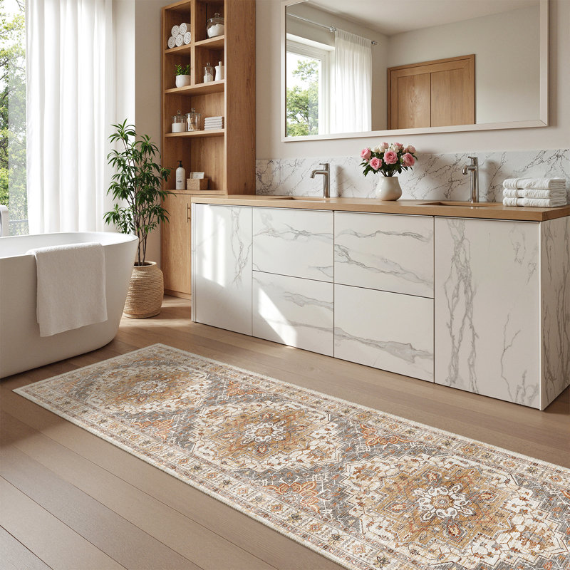 Tapis antidérapant Malila, Tapis de couloir : 3 pi x 10 pi, Gris