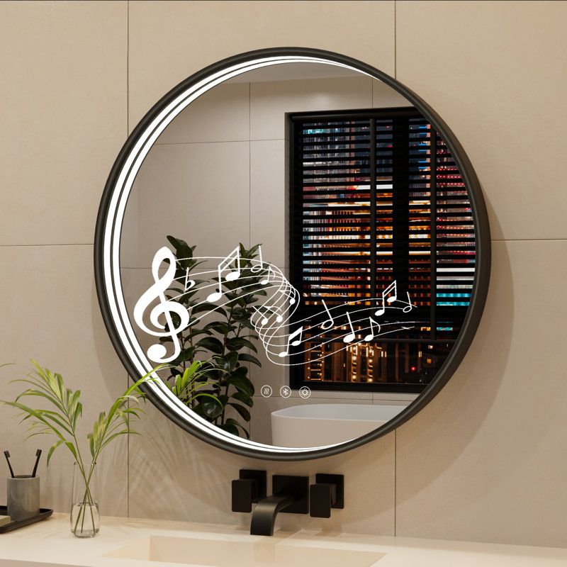 Miroir de salle de bain Bluetooth Bluetooth, Noir mat, 20 po x 20 po