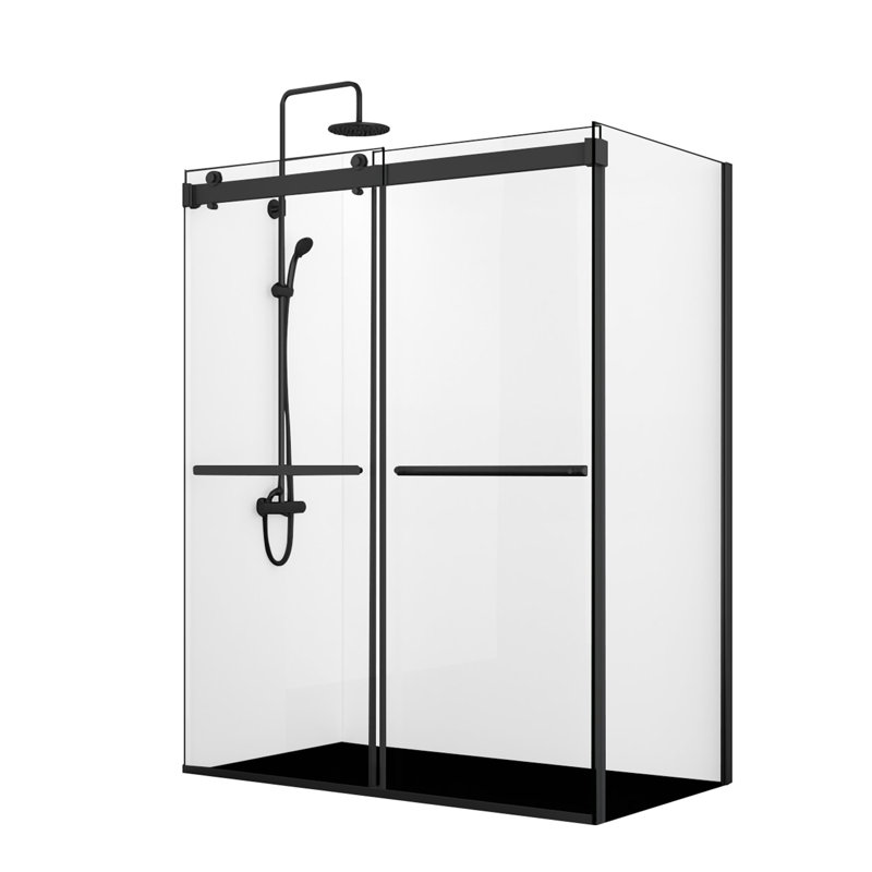 Spezia 64.6'' W 76'' H Semi-Frameless Rectangle Reversible Shower Enclosure, Black