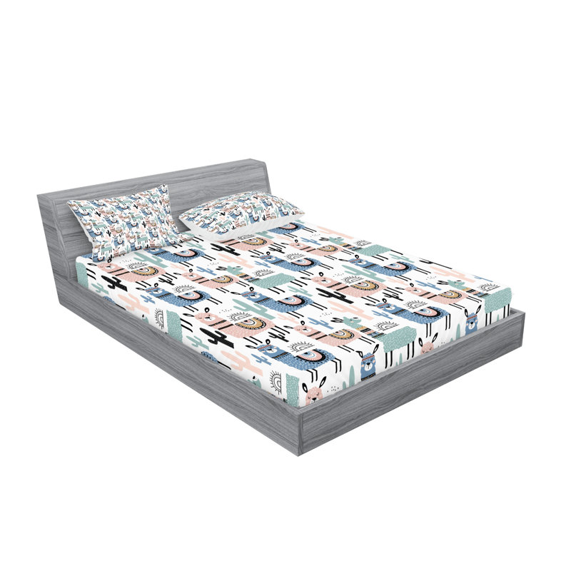Ambesonne Llama Fitted Sheet & Pillow Sham , Multicolor, Calking Fitted Sheet Set + 4 Pillow Cases