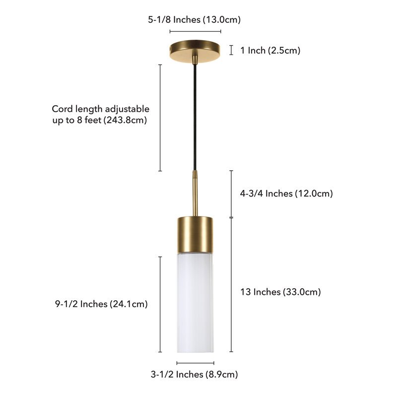 Luminaire suspendu cylindrique à 1 lumière Hubbard, Laiton, Blanc