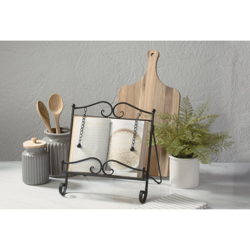 Swirl Design Metal Cookbook Stand, 13.5" H x 13" W x 10.25" D, Black