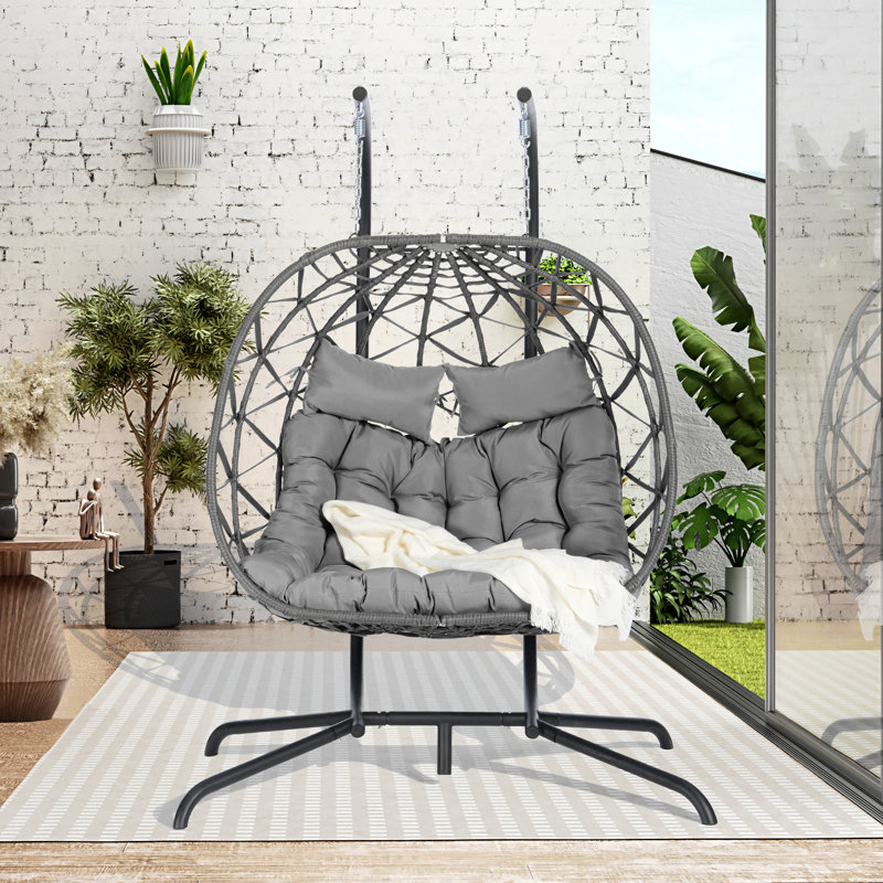 Chaise suspendue en rotin pour 2 personnes, Gris foncé