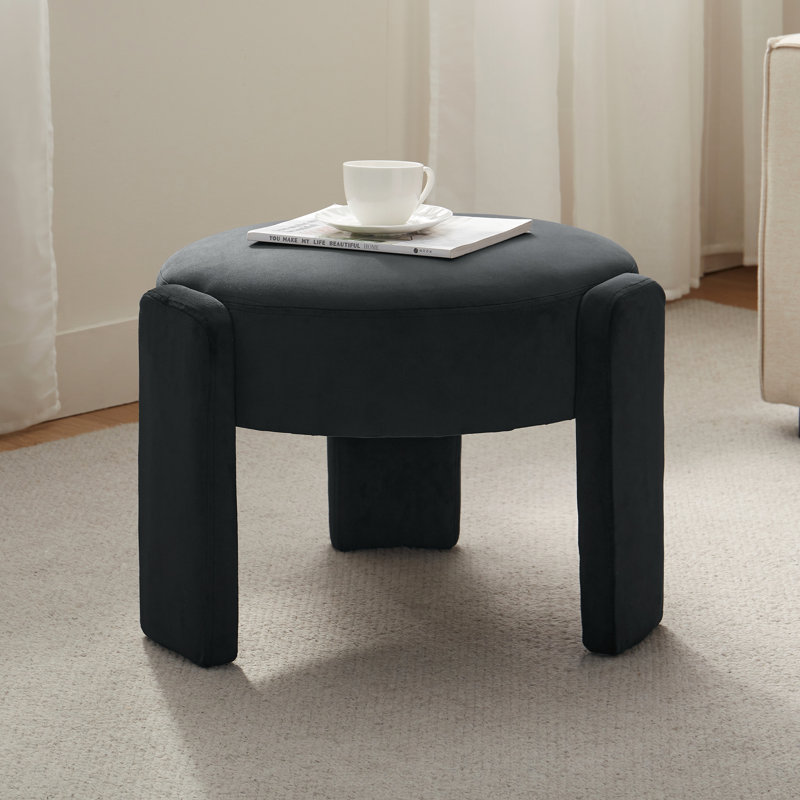 Repose-pieds rembourré en velours de 20,5 po Modern Modern Design , 17.1" H x 22.4" W x 22.4" D, Velours noir