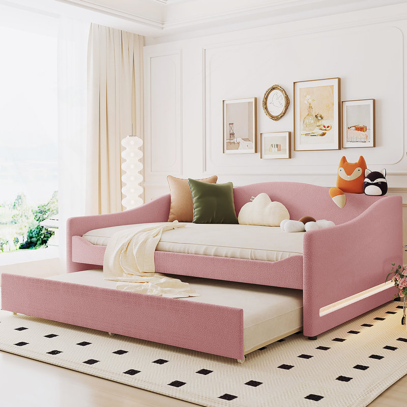 Upholstered Daybed with Light and Trundle