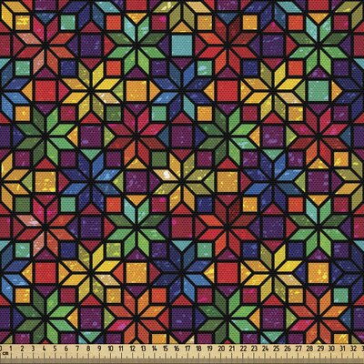 fab_30422_ Geometric Fabric By The Yard, Windows Glass Inspired Rainbow Colored Image With Flowers Like Art Print, Decorative Fabric For Upholstery An -  East Urban Home, A98E30FEF09146CBB5488DC63226EA8D