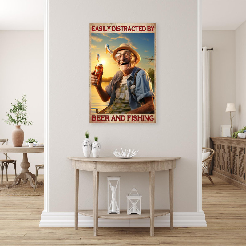 «Beer And Fishing 3», reproduction sur toile, H 20 po x l 16 po x P 1,25 po