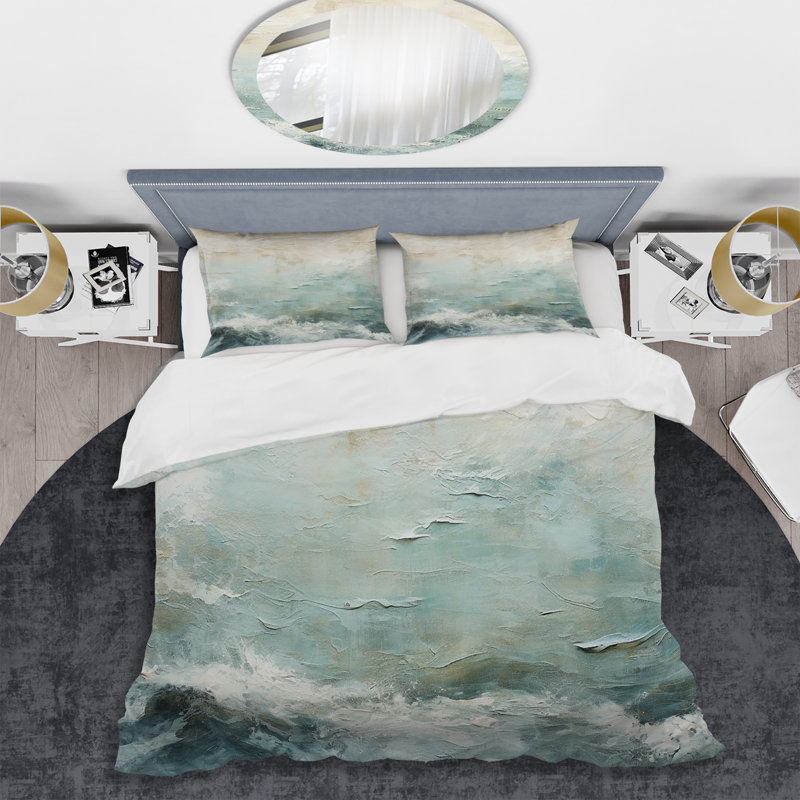 Ensemble de housse de couette Modern Coastal Beige and Blue River I - Coastal Ocean