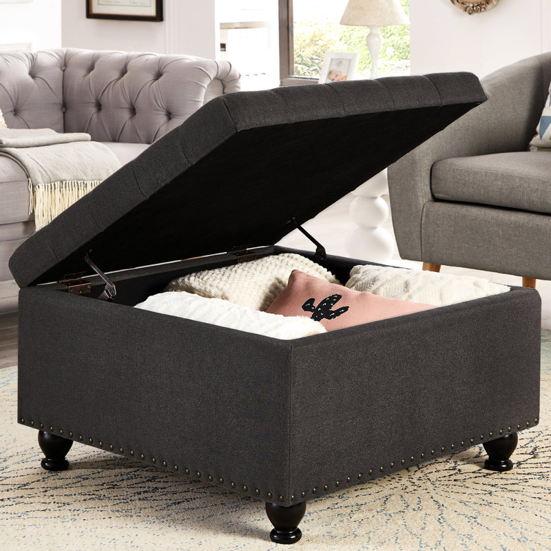 Grand carré avec rangement et capitonnage à boutons, capitonnage gris foncé spacieux et élégant, Gris foncé