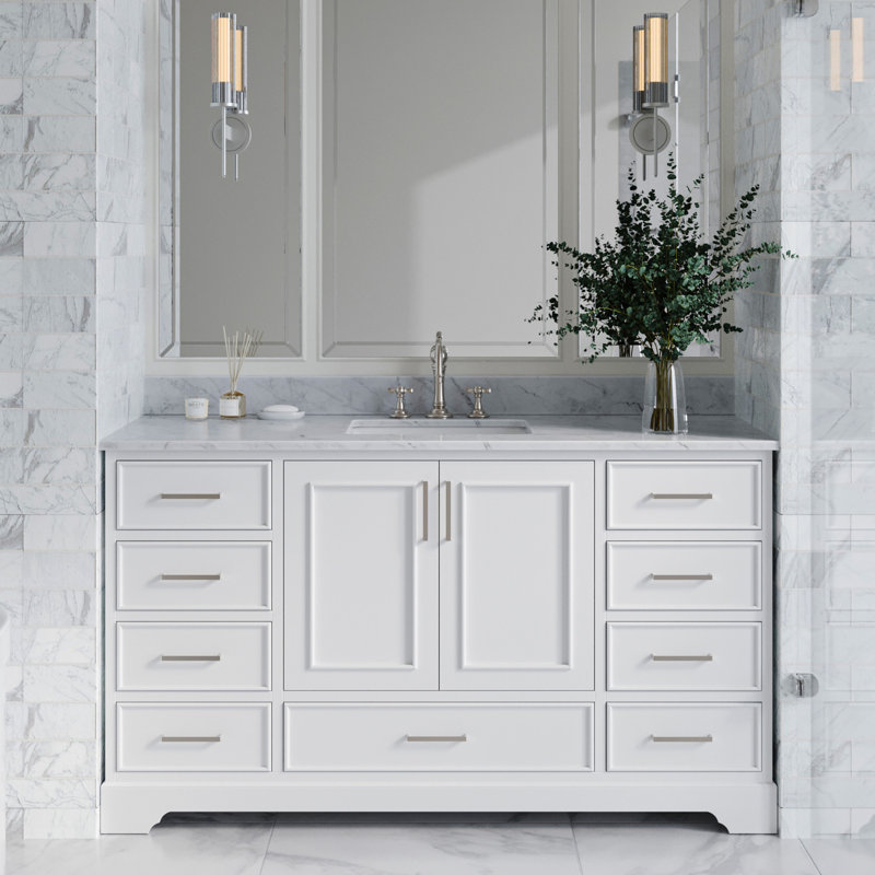 61'' Single Bathroom Vanity with Carrara Marble Top, White