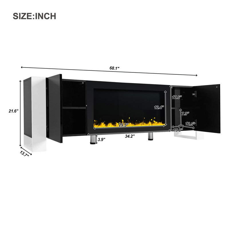 TV Stand for TVs up to 78" with Electric Fireplace Included, Black