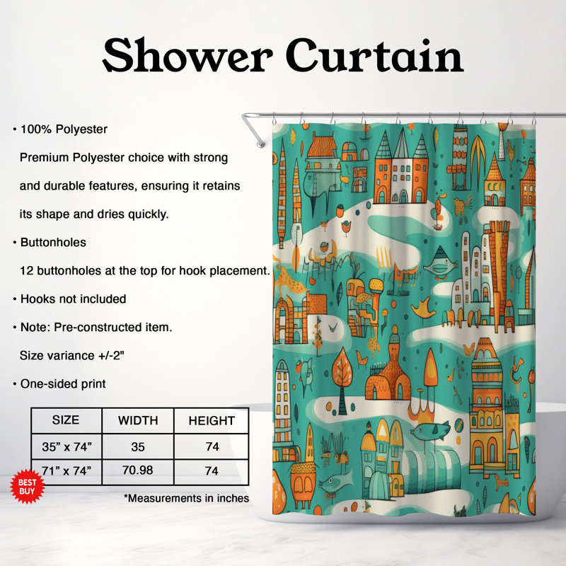 Spry Town - Premium Shower Curtain, 74"H x 71"W