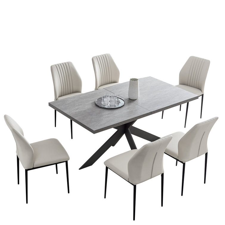 62.9" to 79" Extendable Pedestal Dining Set for 6-8, Kitchen Home Table Furniture (1 Table, 6 Chairs)