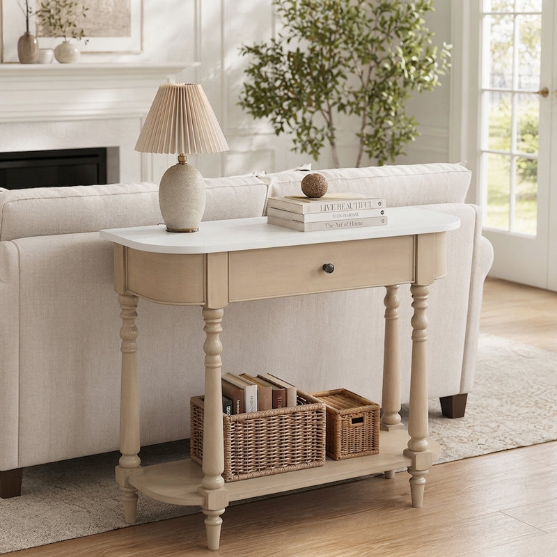 Console d'entrée classique avec pieds fuselés et espace de rangement Classic, Bois beige / bois jaune clair