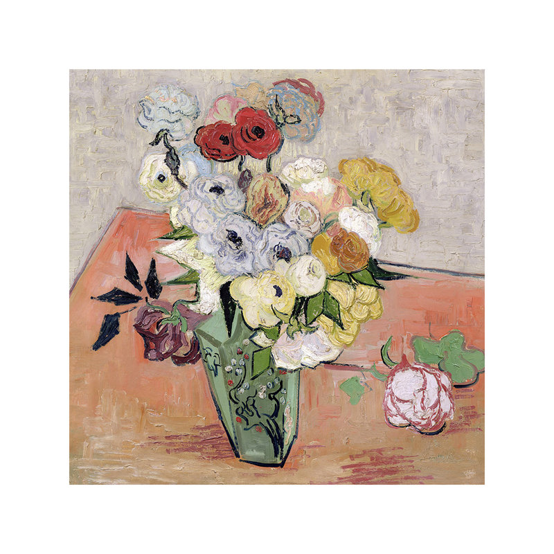 Japanese Vase With Roses And Anemones, 1890 by Vincent Van Gogh - Painting on Canvas, 45.72 cm H x 45.72 cm W x 1.91 cm D