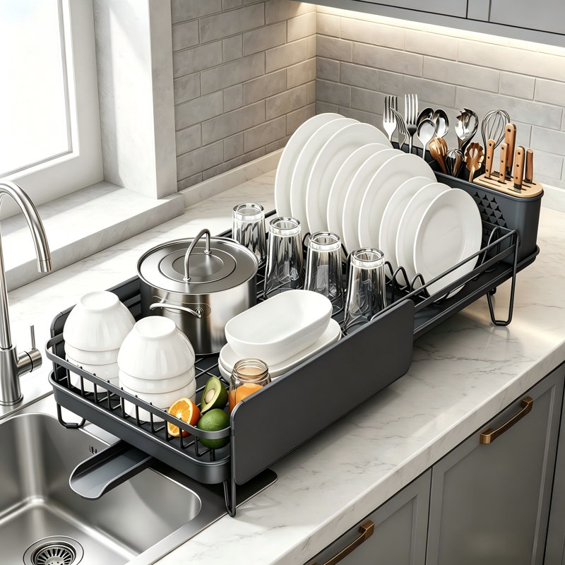 Expandable Stainless Steel Rustproof Dish Drying Rack, Gray