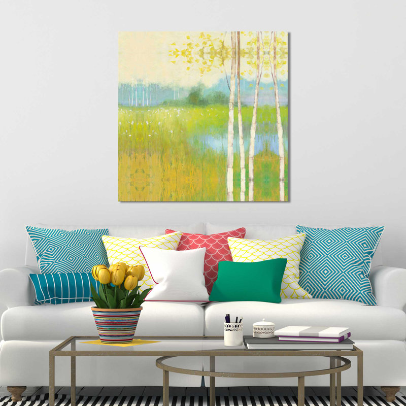 «Spring Fling II», reproduction de peinture acrylique sur toile, H 31,5 po x l 31,5 po x P 2 po, Cadre flottant blanc