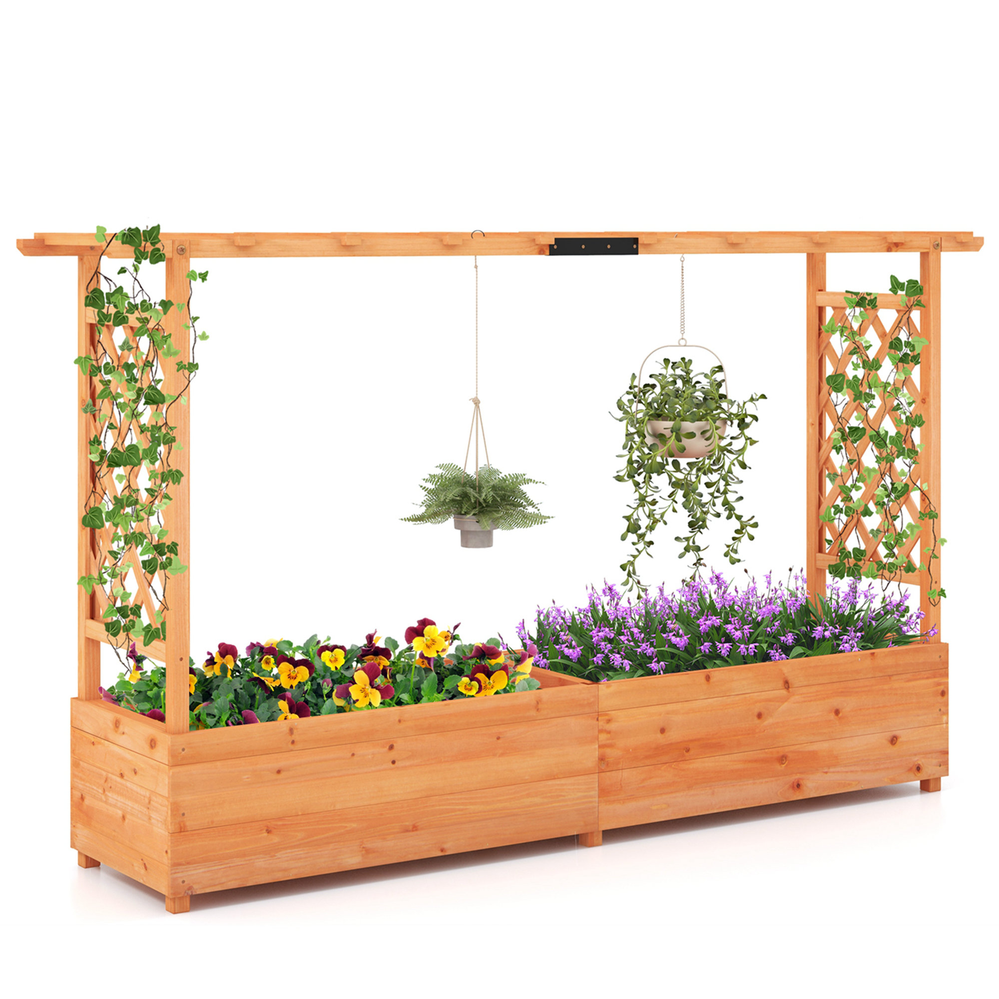 Arlmont & Co. 1 Pcs Raised Garden Bed With Trellis Hanging Roof Planter Box Drainage Holes For Patio | Wayfair