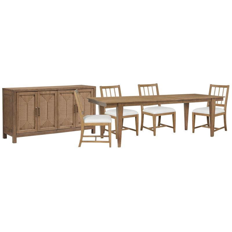 Extendable Rectangular Dining Table With 4 Grey Side Chairs, 6 Pcs: Table, 4 Chairs, Buffet, White