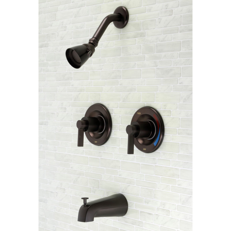 Kingston Brass NuvoFusion Double-Handle Pressure Balanced Tub and Shower Faucet, Oil Rubbed Bronze