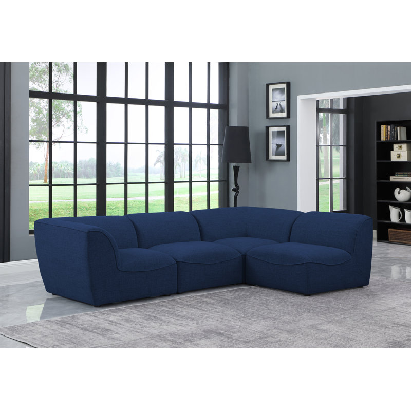 Artidiello Upholstered L-Shaped Sectional Reversible, Navy Linen Textured Fabric