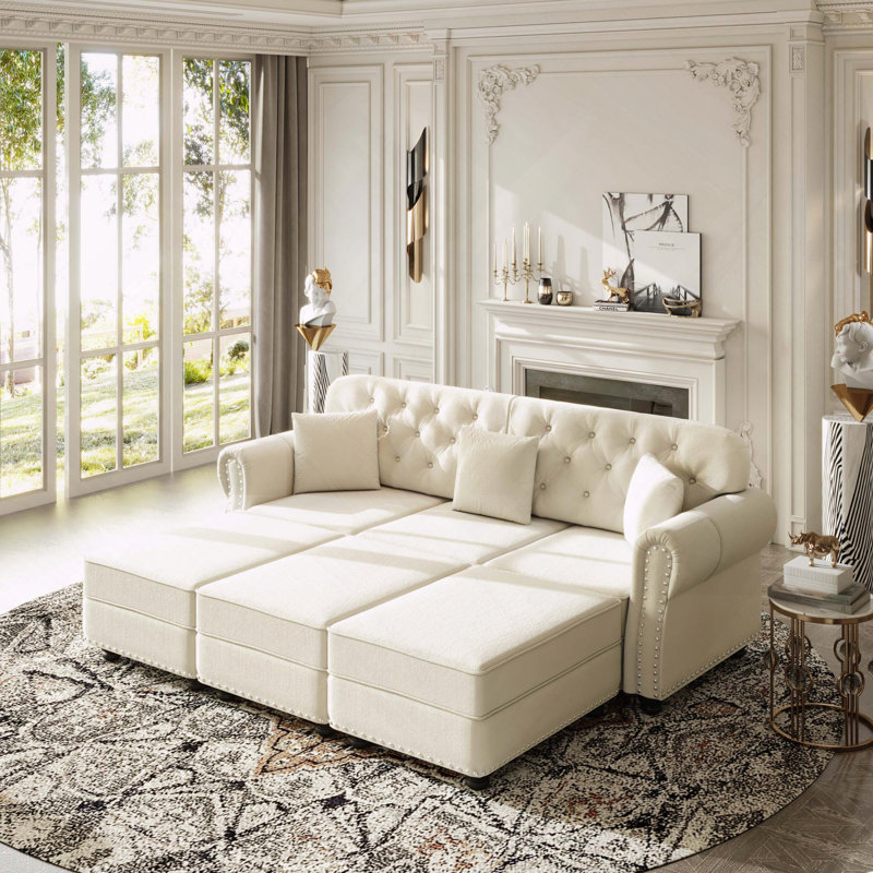 Velours Chesterfield, Beige / Blanc