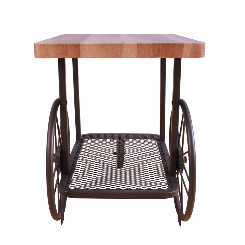 Table de bout en chêne et gris antique avec tablette