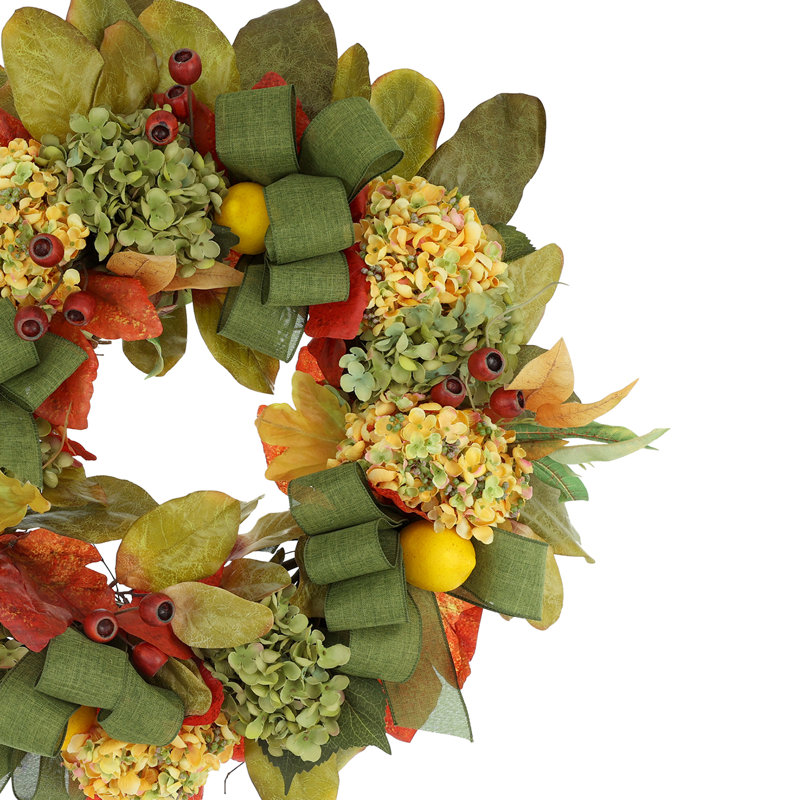 27" Lemon and Hydrangea Fall Wreath