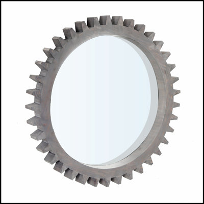 Vintage Wood Round Hanging Gear Shaped Heavy Decorative Mirror For Versatile Home Use And Stylish Decor
