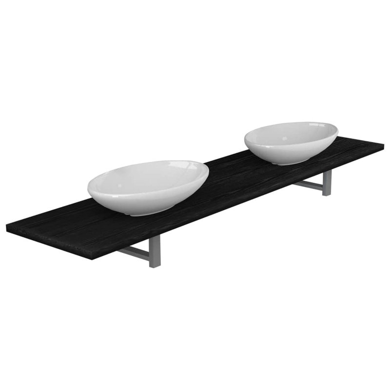 Carisa 1600mm Double Bathroom Vanity with Vessel Ceramic Basin, Black, White