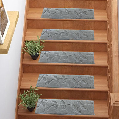 Custom Size Slip Resistant Machine Washable LEAVES Bakhtiari Design Soft Pile Stair Treads