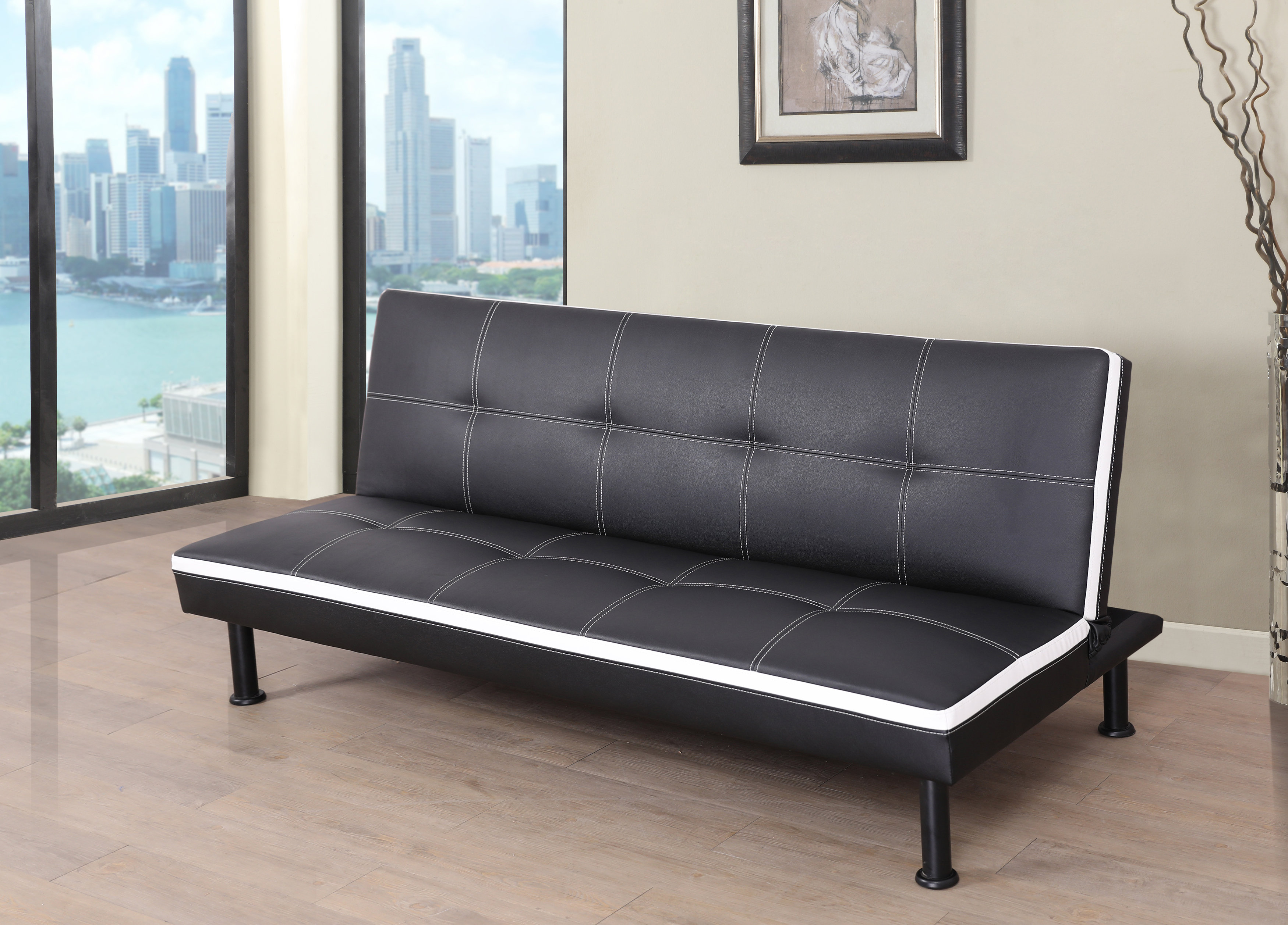 Ebern Designs Evianna Faux Leather Convertible Sofa & Reviews | Wayfair