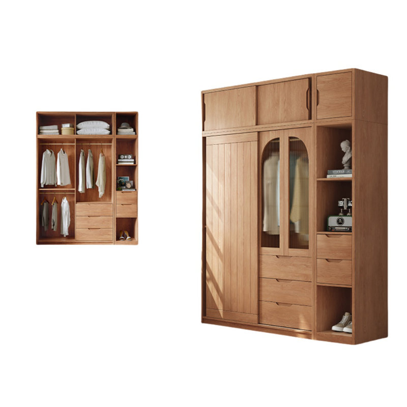 Retro Simple Push Pull Wardrobe, 98.43" H x 62.99" W x 23.62" D