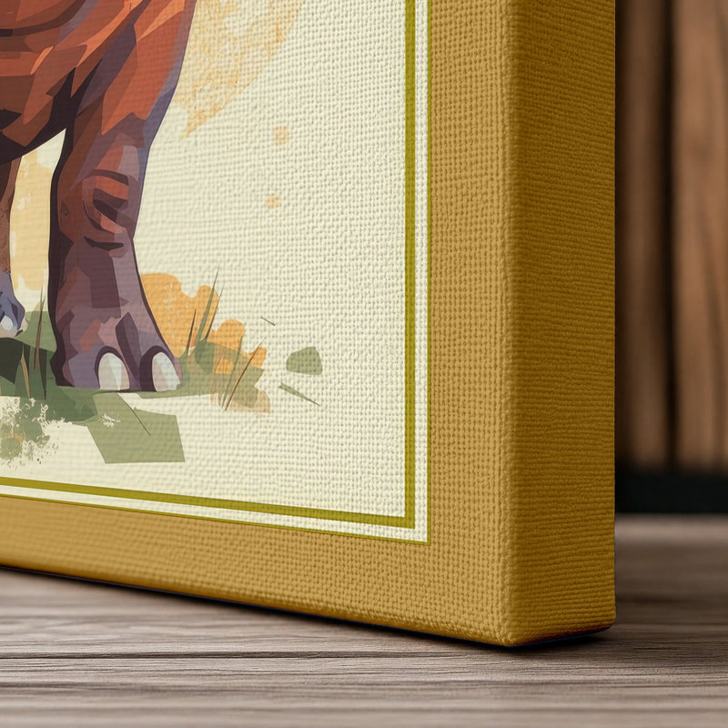 Gentle Hippopotamus Boho - Wrapped Canvas, 24x16 - 61.0 x 40.6 cm, Ochre Border