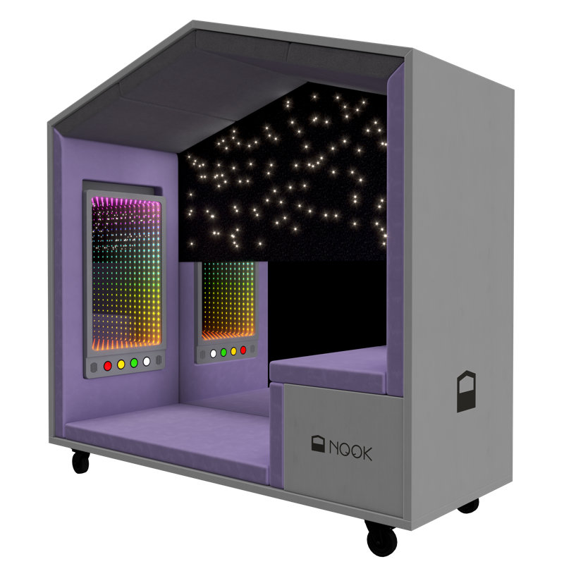 NOOK Interactive Sensory Pod 76 pour une stimulation active avec banc, tapis à fibre optique, télécommande sans fil, panneau mural interactif, panneau de miroir, sièges 1-2, bureau, maison, salle de classe l 78 po x H 77 po x P 30,3 po
