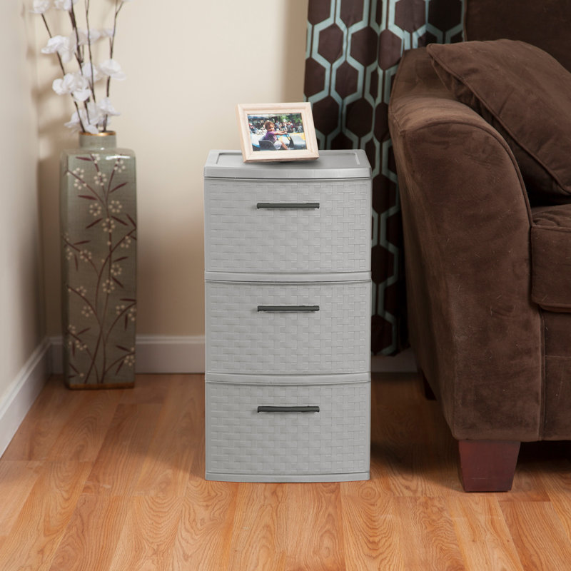 Sterilite 3 Drawer Storage Tower, Plastic Weave Medium Organizer, Cement, 2 Pack, 24" H x 12.62" W x 15" D, 2 Pack
